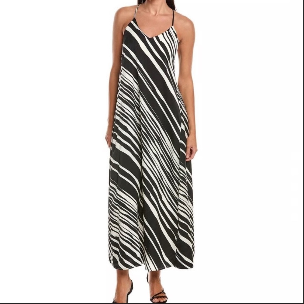 Nicole Miller Black & Cream Zebra Print Maxi Dress Sleeveless Racerback